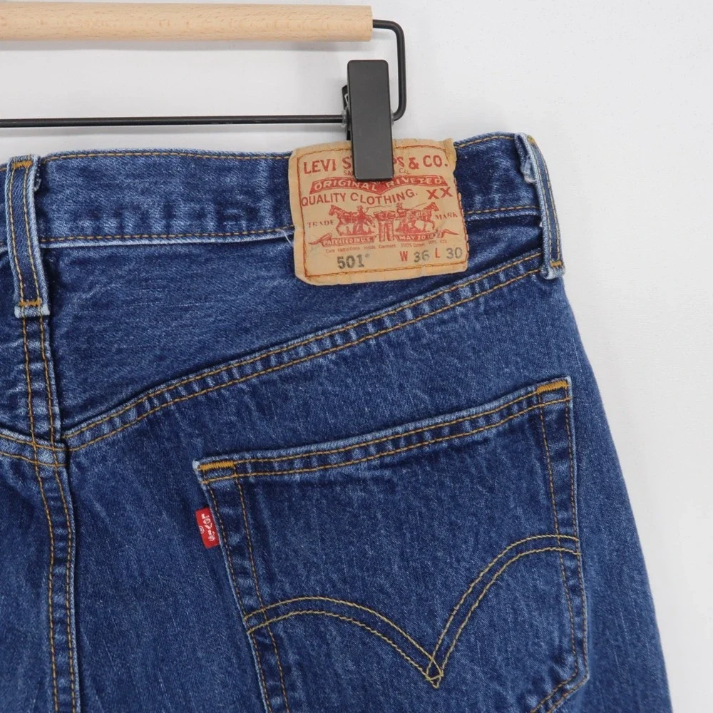 Vintage Levis 501 Jeans Mens 36x30 (34x26) Blue Original Fit Straight Button Fly - Picture 4 of 14